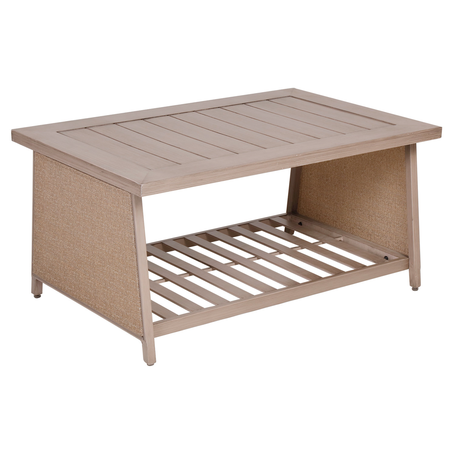 Metal Patio Coffee Table With Storage Shelf, Aluminum Outdoor Chat Tea Table For Garden, Pool, Lawn, Backyard Metal Patio Coffee Table With Storage Shelf, Aluminum Outdoor Chat Tea Table For Garden, Pool, Lawn, Backyard