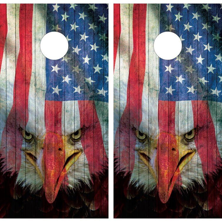 Cornhole Board Decals Cornhole Wraps Set of 2 Vinyl Stickers Waving American Flag with Wood Texture