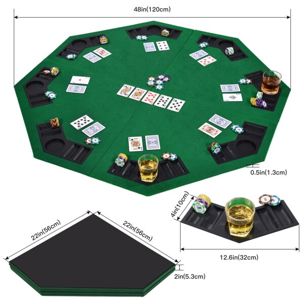 8 Player 48" Octagon Foldable Poker Table Top BLACKJACK TEXAS HOLDEM GAME W/Bag 