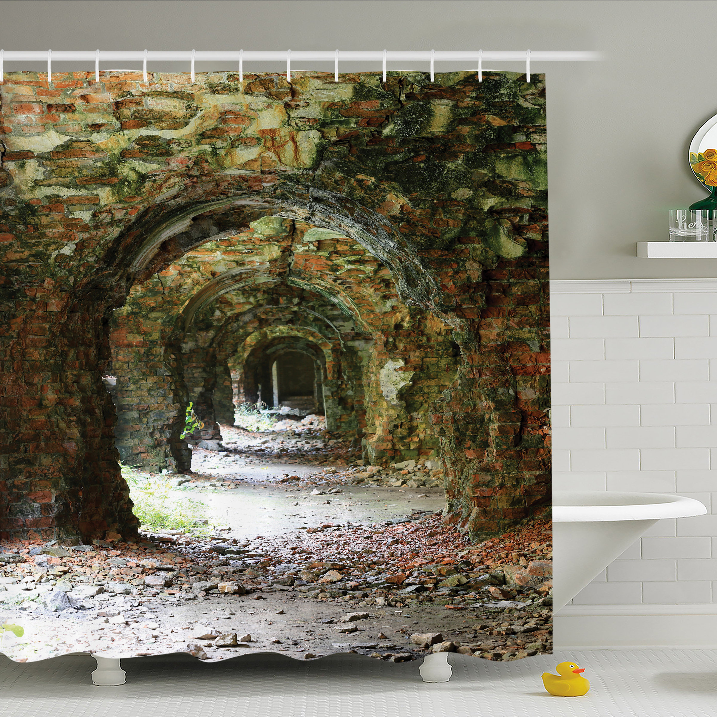 Ambesonne Rustic Home Ruins Of Arched Medieval Period Brick Tunnel