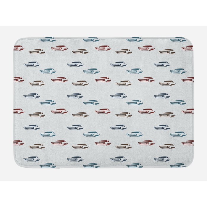 East Urban Home Ambesonne Cars Bath Mat By Different Colored Muscle Cars With Retro Display Antique American Engineering Plush Bathroom Decor Mat With Non Slip Backing 29 5 W X 17 5 W Inches