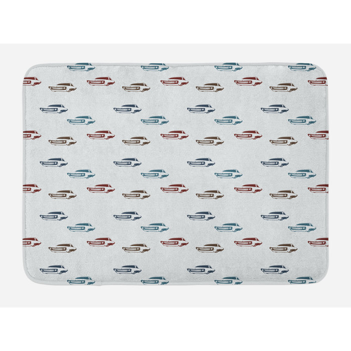 East Urban Home Ambesonne Cars Bath Mat By Different Colored Muscle Cars With Retro Display Antique American Engineering Plush Bathroom Decor Mat With Non Slip Backing 29 5 W X 17 5 W Inches