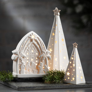 Enchante 26cm White Tabletop Nativity Scene Light Up Battery Powered 