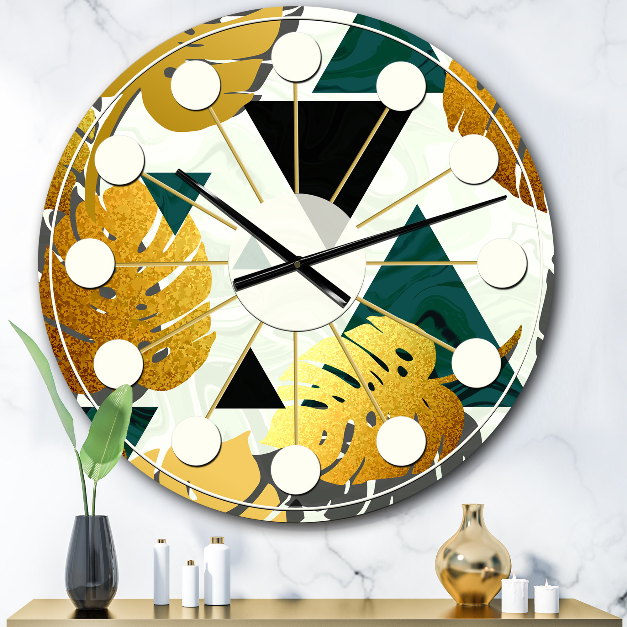 East Urban Home Oversized Foliage V Mid Century Wall Clock Wayfair