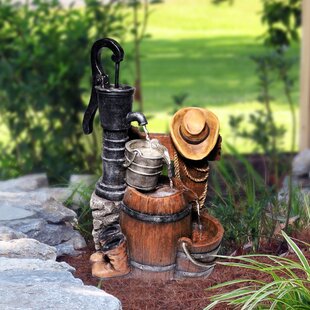 Rustic Cowboy Hat and Boots Water Fountain Outdoor Indoor Western Garden Decor 