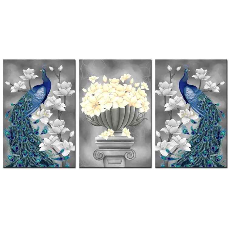 3pcs Peacock Modern Art Canvas Painting Picture Print Home Wall Decor Unframed