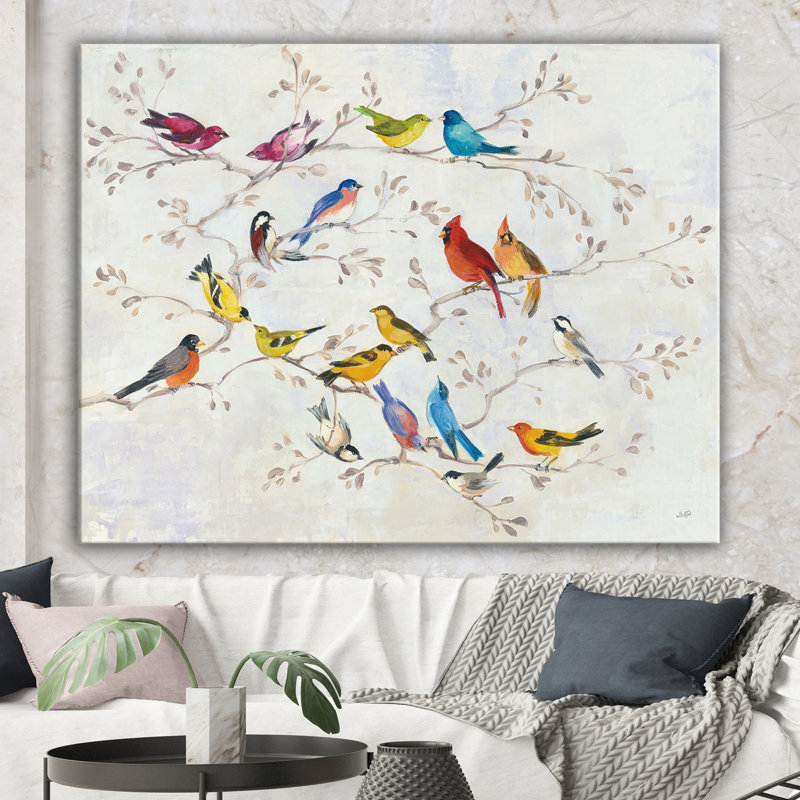 East Urban Home Multi Color Bird On Tree Painting Print On