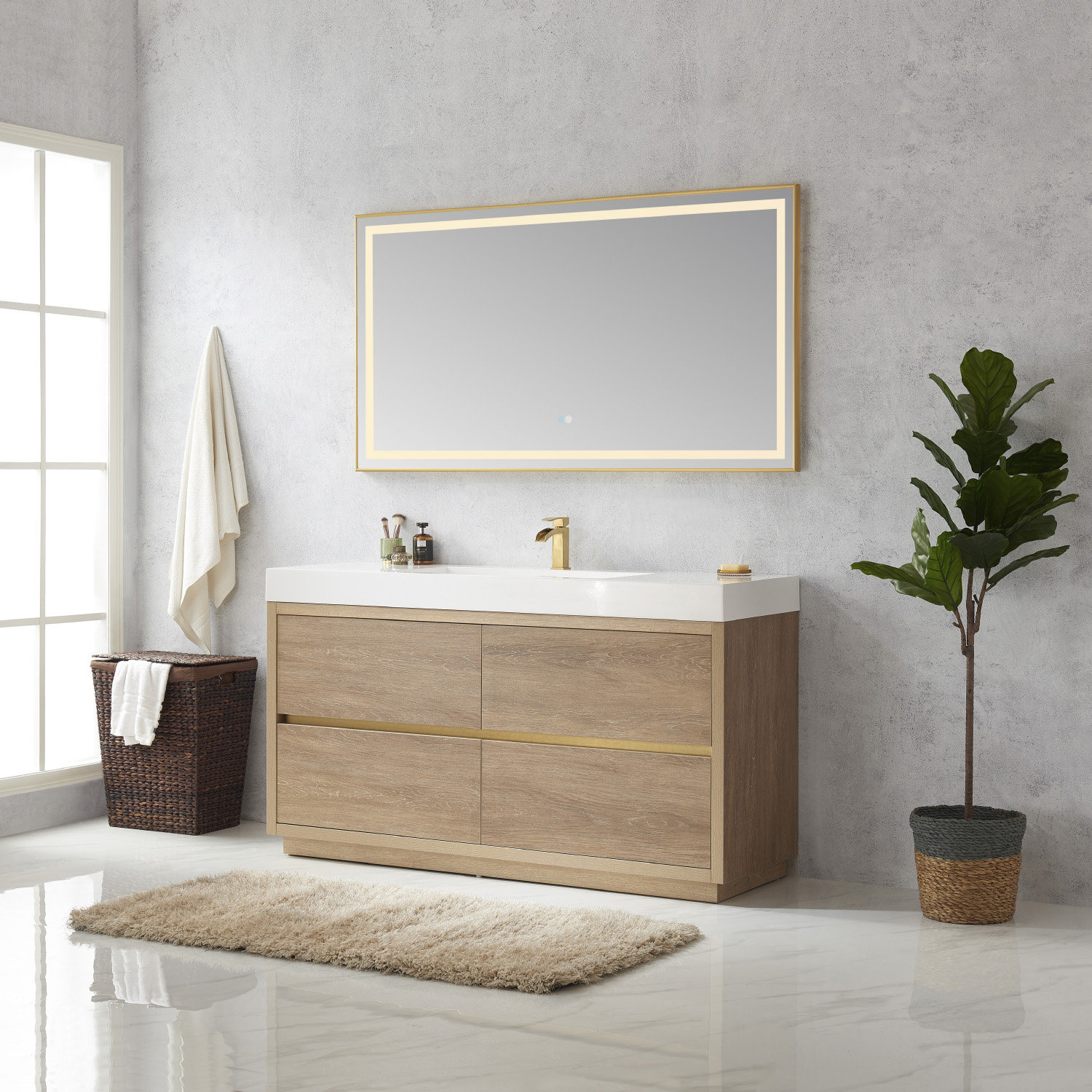 Vinnova Huesca 60" Single Bathroom Vanity Set with Mirror | Wayfair