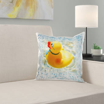 East Urban Home Cute Rubber Duckie Taking A Bubble Bath Pillow