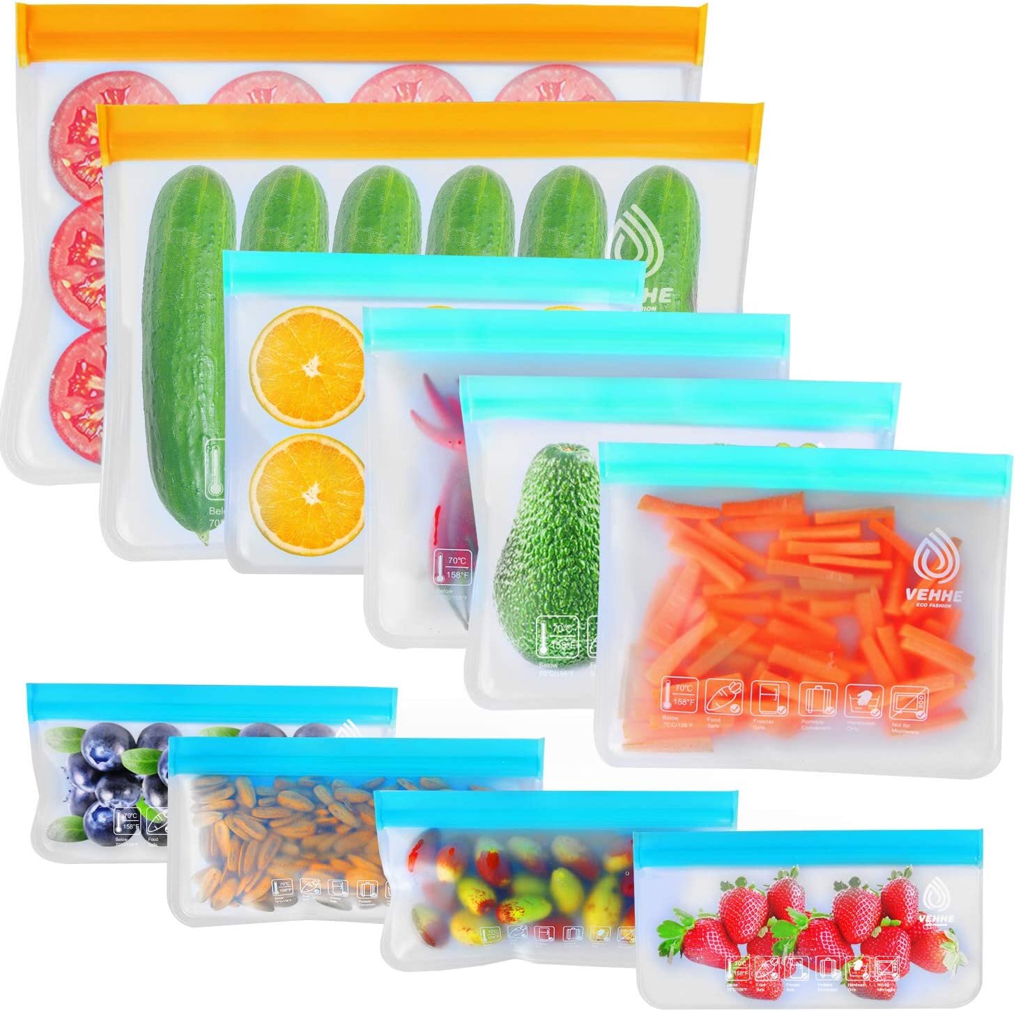Reusable Bags Storage Food Ziplock Bag Silicone Zip Lock Mason Snack Freezer 