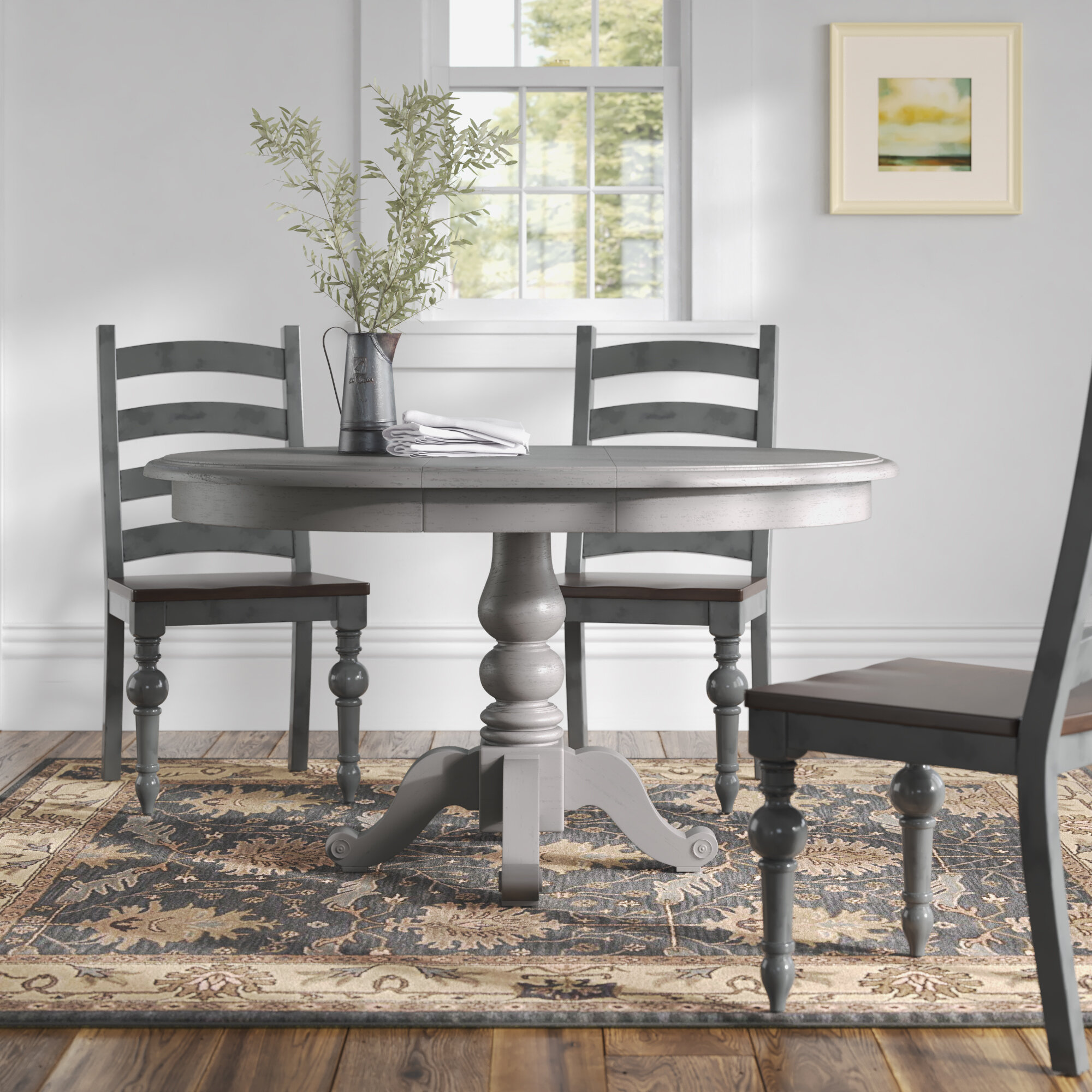 gray pedestal dining table