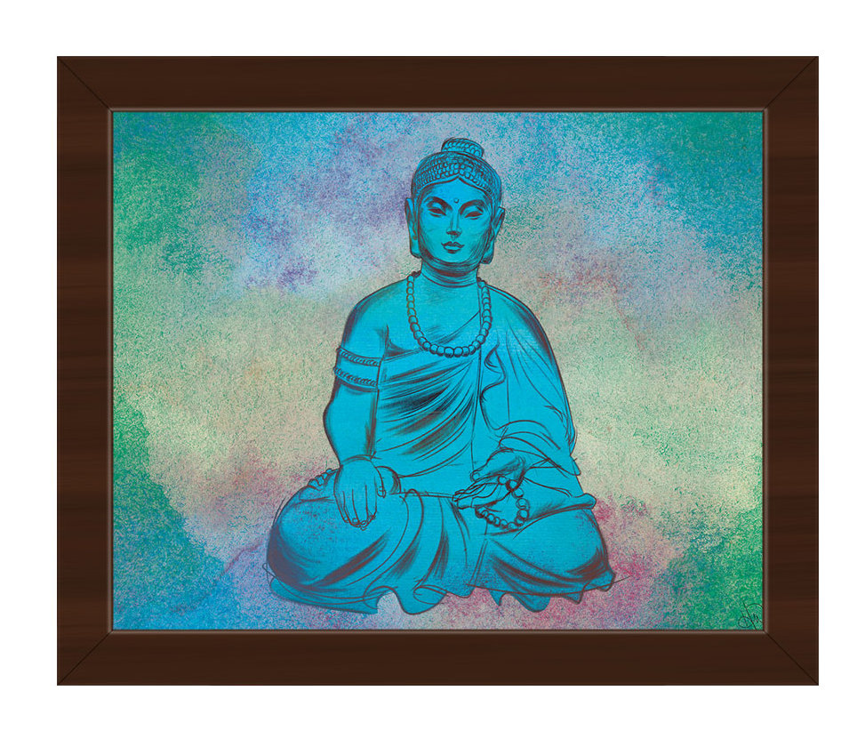 Bungalow Rose 'Calm Turquoise Buddha' Framed Graphic Art Print on