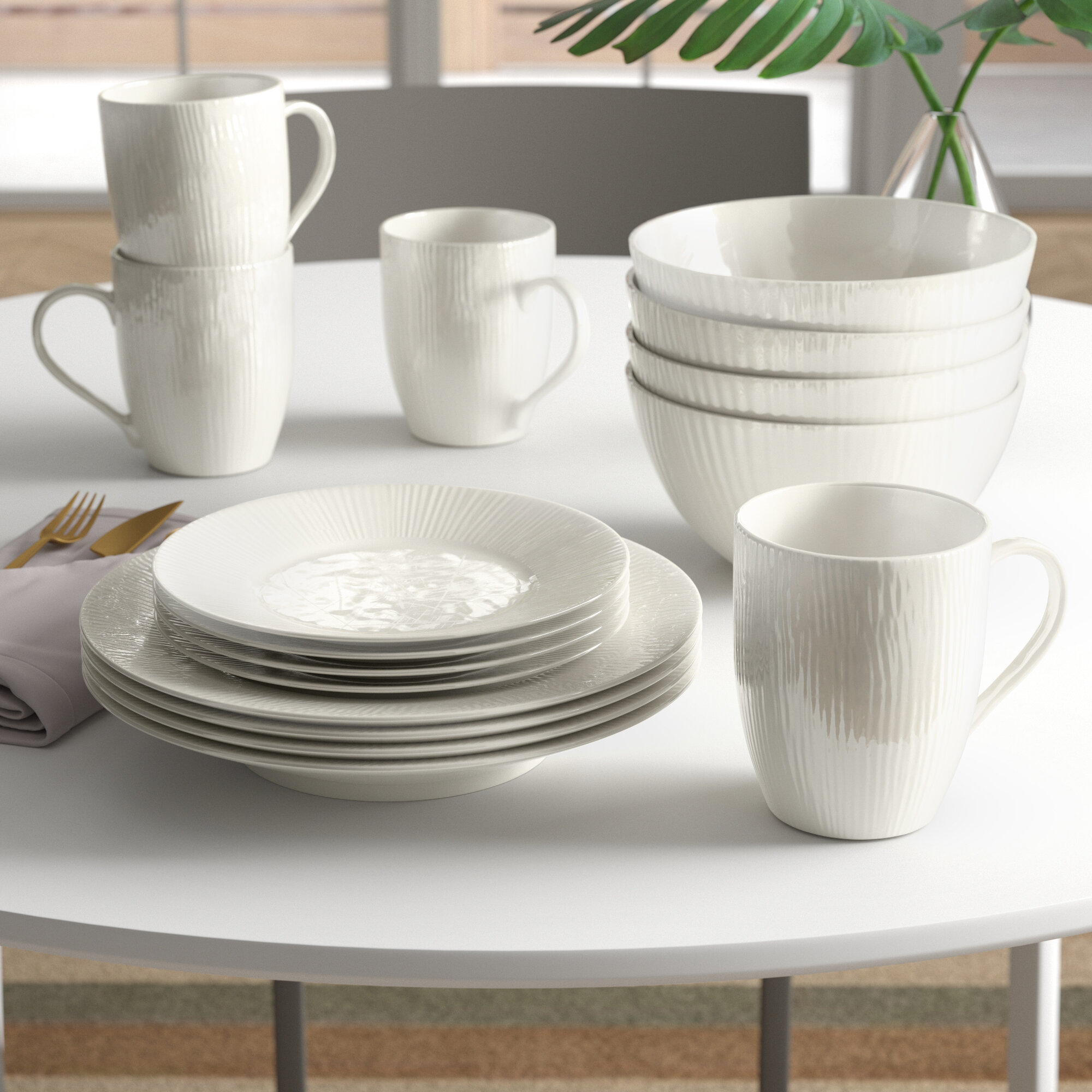 Ebern Designs Handmade Porcelain China Dinnerware Set of 16 & Reviews