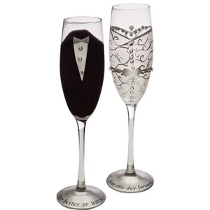 2 Piece Handpainted Bride and Groom Champagne Set (Set of 2)