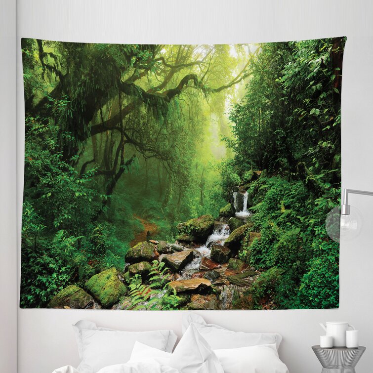 Wall Hanging for Bedroom Living Room Dorm Decor Pink Rain Forest in Vietnam Laos South Orange Trees Side of River Image Print Ambesonne Waterfall Tapestry 40 X 60