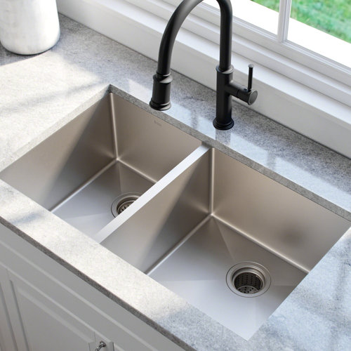 Khu104 33 Kraus 33 L X 19 W Double Basin Undermount Kitchen Sink