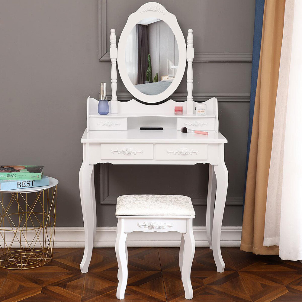 Andover Mills Scott Solid Wood Vanity Set With Stool And Mirror Reviews Wayfair