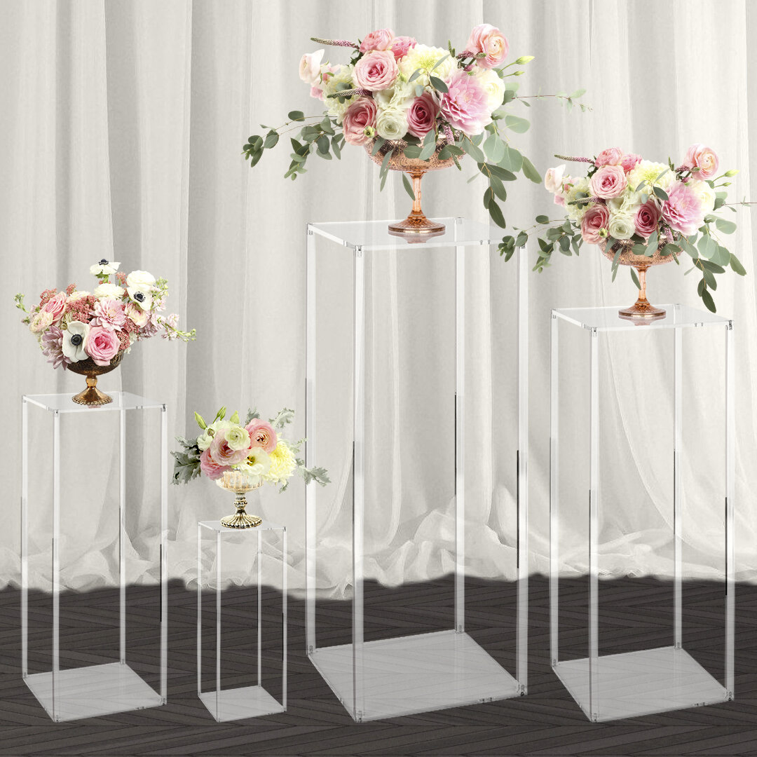 Set of 2 19" Tall Rose Gold Metallic Floral Vase Stand Wedding Centerpiece Riser 