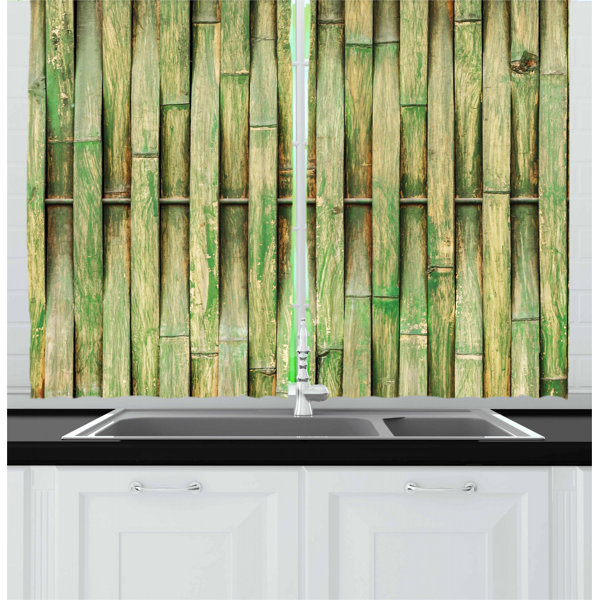 East Urban Home Bamboo Botanical Exotic Branch Wall Design Grid Kitchen Curtain Wayfair