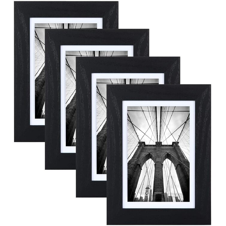 Mounting Hardware Included for Wall or Tabletop Display,4x6 with Mat or 5x7 Without Mat Living Room Home Decor Black 5x7 Picture Frame Set of 4 with High Definition Glass,Wood Textured Photo Frames Collage 