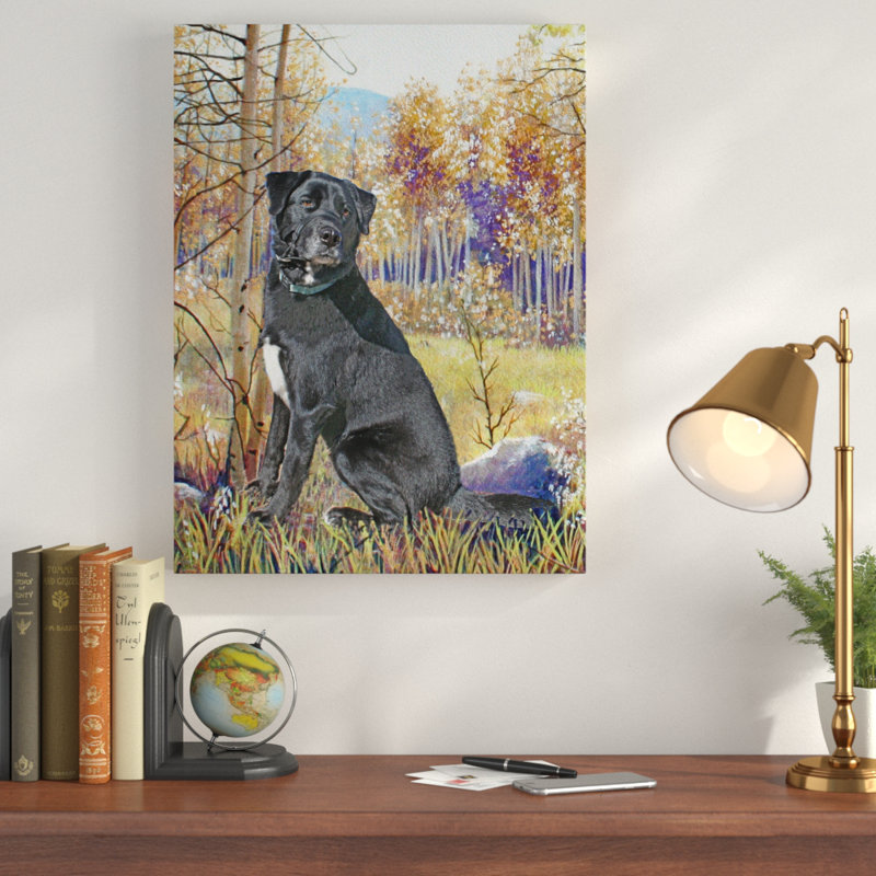 Charlton Home Waiting Black Dog Acrylic Painting Print On