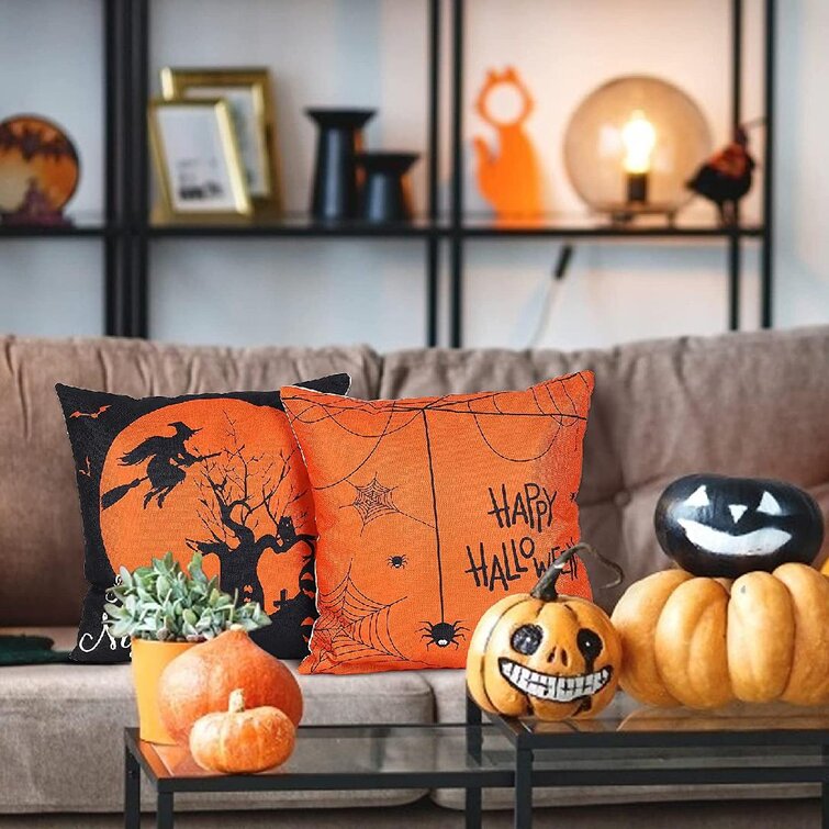 Halloween Decorations Throw Pillow Covers Set of 4 18 X 18 Inch Halloween Pumpkin Cushion Covers Linen Fabric Pillowcases for Home Sofa Bedroom Car Decor 