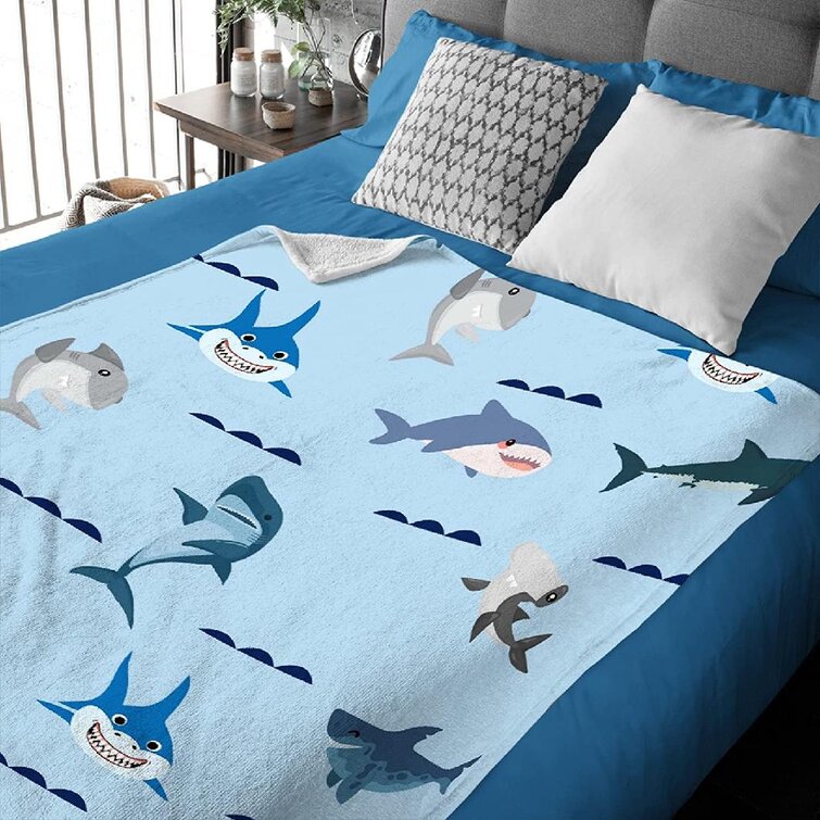 Throw Blanket Fish Sharks Fleece Blanket Cozy Lightweight Bed Blanket Women Men 50x40 Plush Home Decoration for Winter and All Seasons