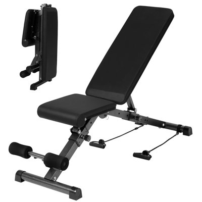 Black Foldable Weight Bench, Adjustable Bench 56" X 16.5" Arlmont & Co.