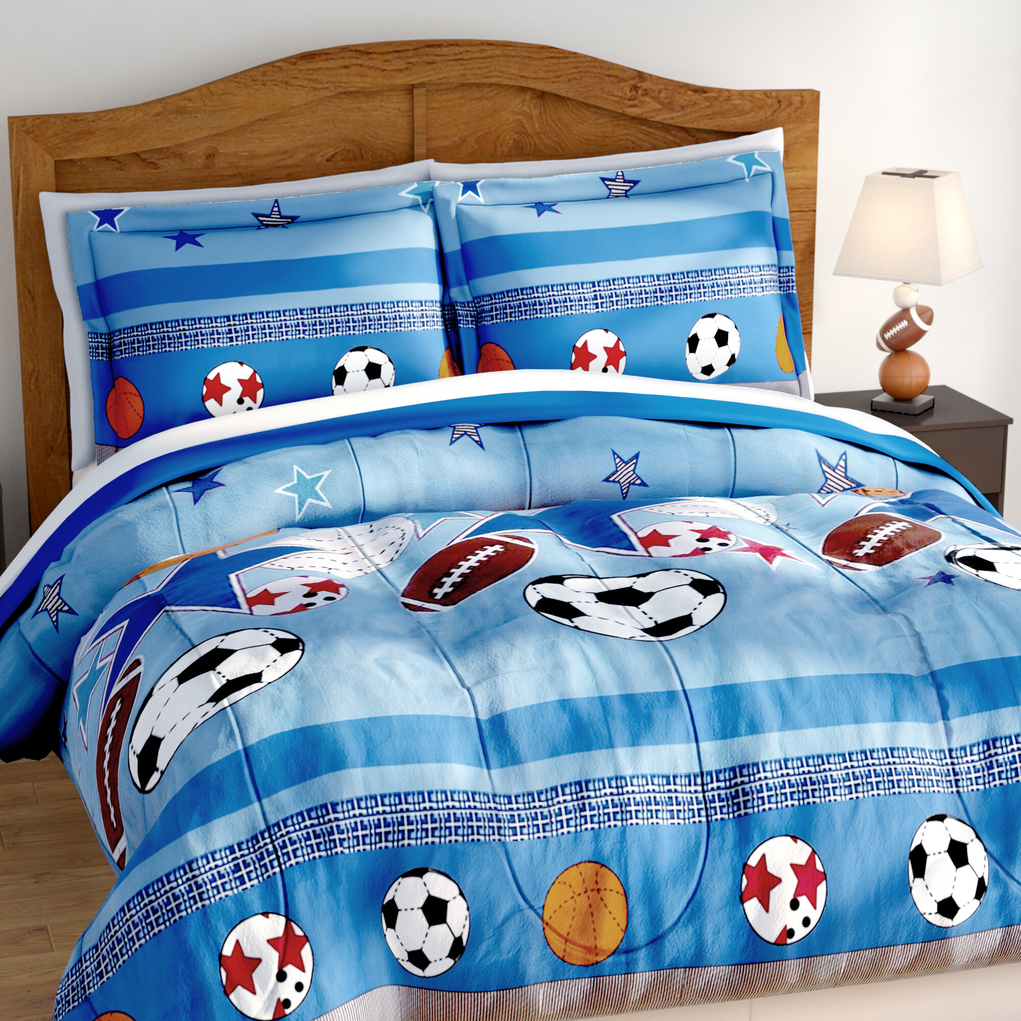 Bed Spread ALL STAR STARS SPORTS Comforter Twin REVERSIBLE Football Baseball 
