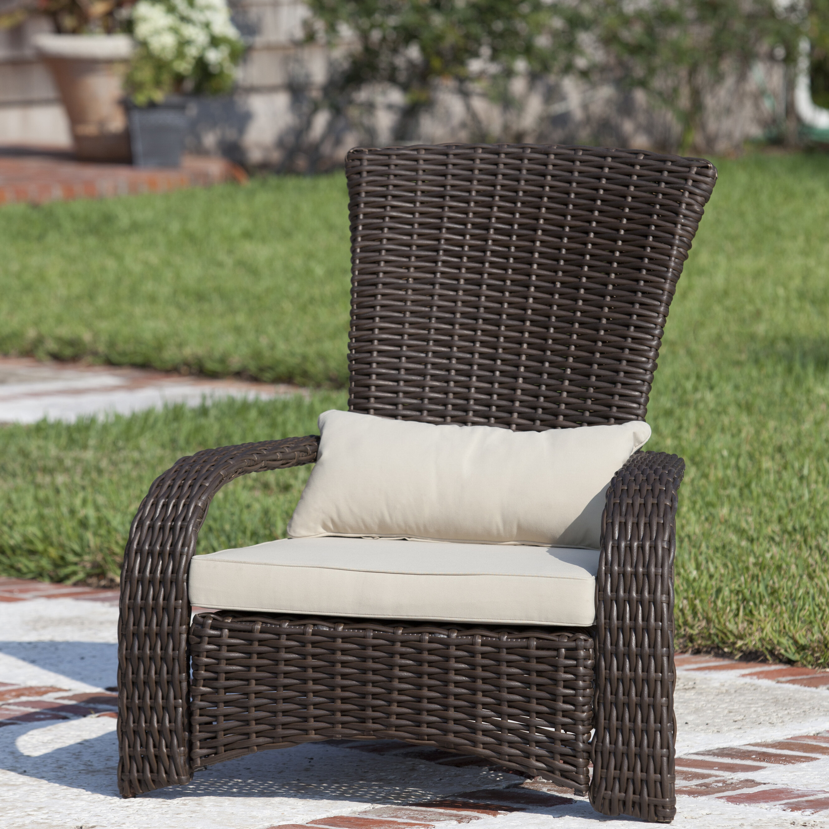 Outdoor Coconino Wicker Chair w/ Cushion Pillow PE Rattan Patio Dining Chair 
