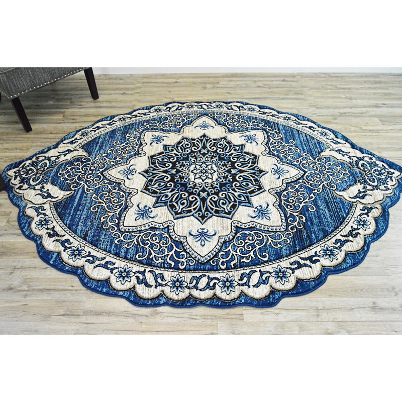 World Menagerie Breslin Free Shape 3d Oval Oriental Blue Area Rug Reviews Wayfair