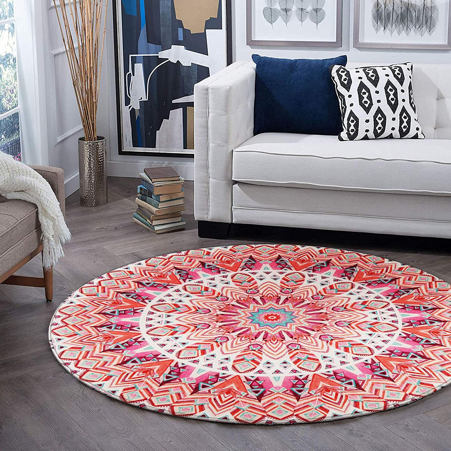 Round Floor Mat Bedroom Carpet Living Room Area Rugs Abstract Mandala Flower 