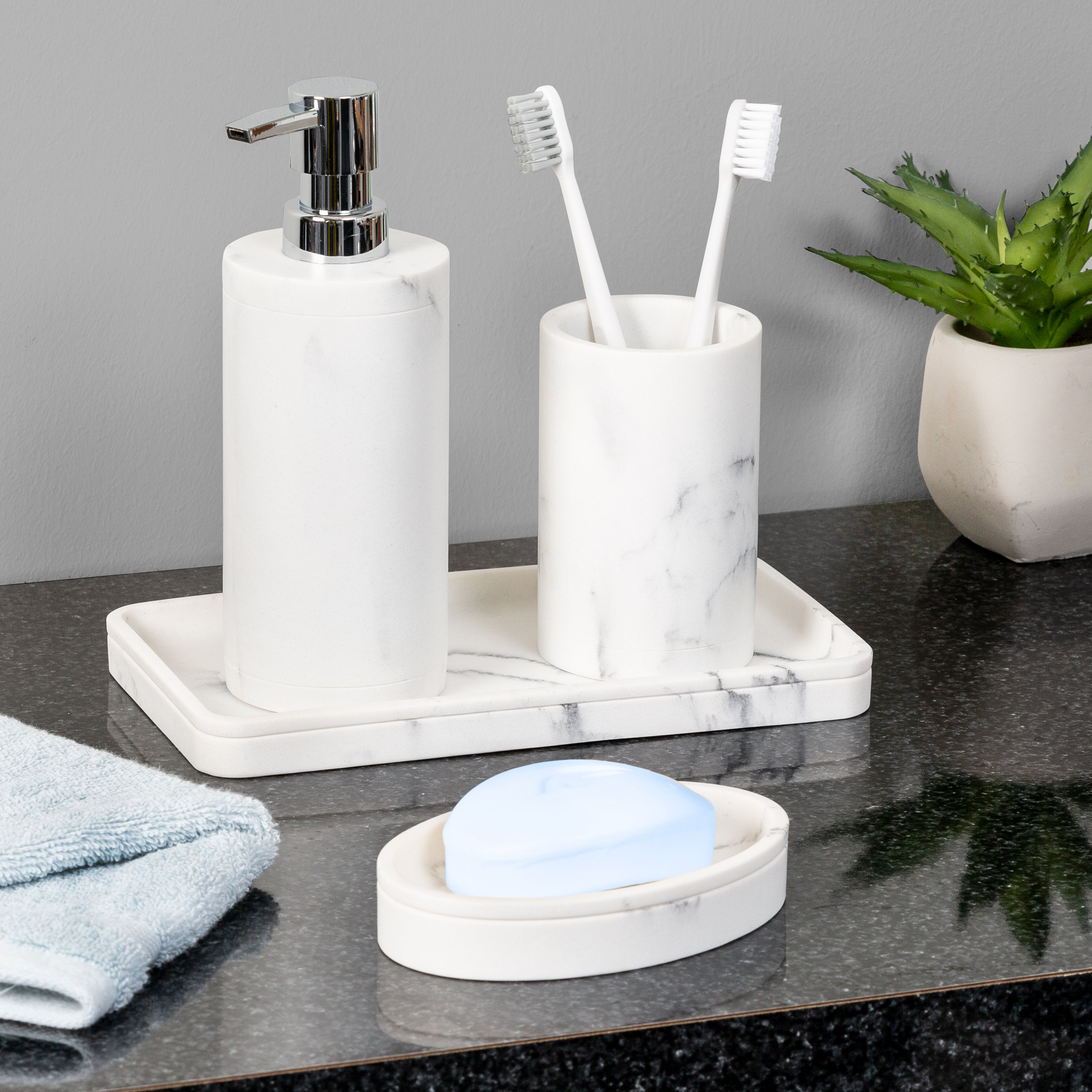 white bathroom accessories set