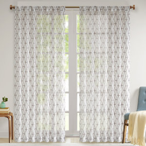 Calais Geometric Sheer Tab Top Single Curtain Panel