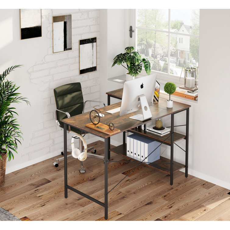 17 Stories Small L Shaped Computer Desk 47 Inch L Shaped Corner Desk With Reversible Storage Shelves For Small Space Home Office Modern Simple Style Writing Desk Table Rustic Brown Reviews Wayfair