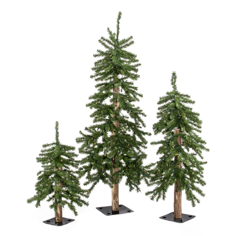 The Holiday Aisle 3 Piece Pre Lit Green Pine Artificial Christmas