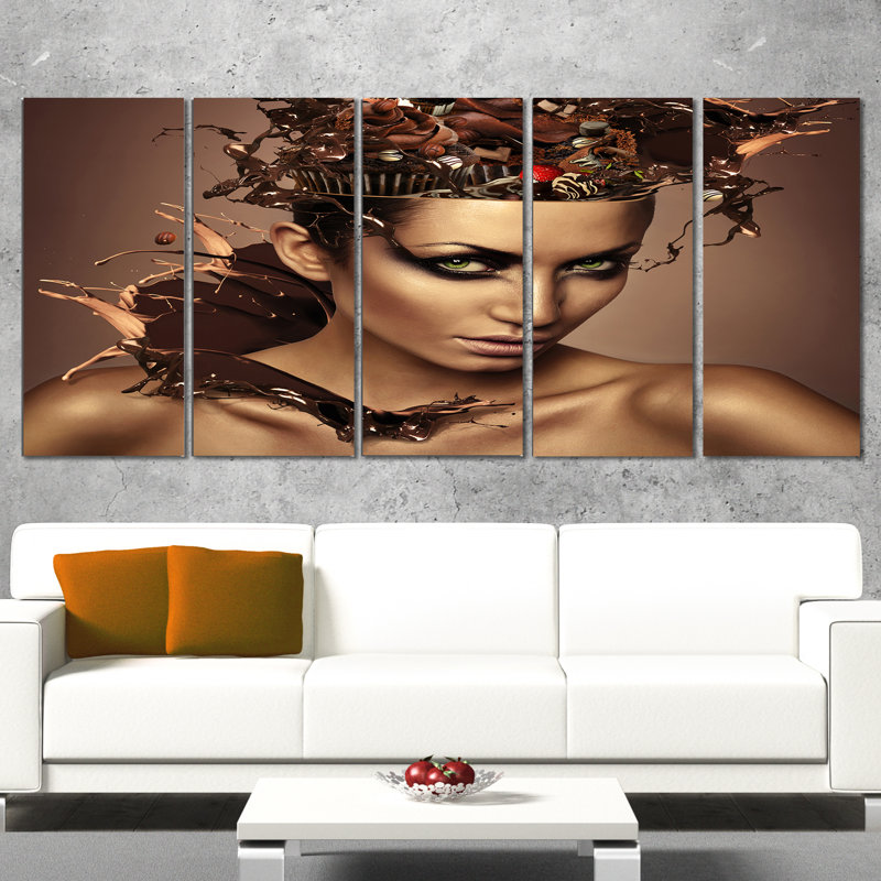 Designart Woman With Chocolate In Head 5 Piece Wall Art On Wrapped