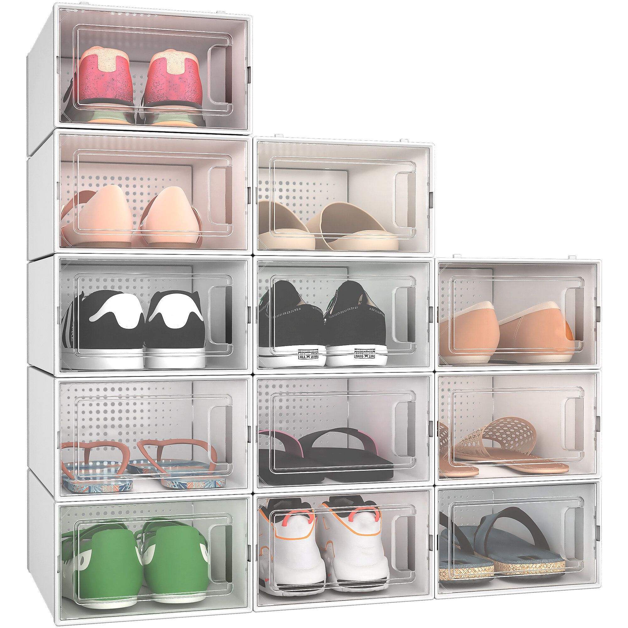 12/24/36Pcs Foldable Plastic Transparent Shoe Box Storage Organizer Stackable US 
