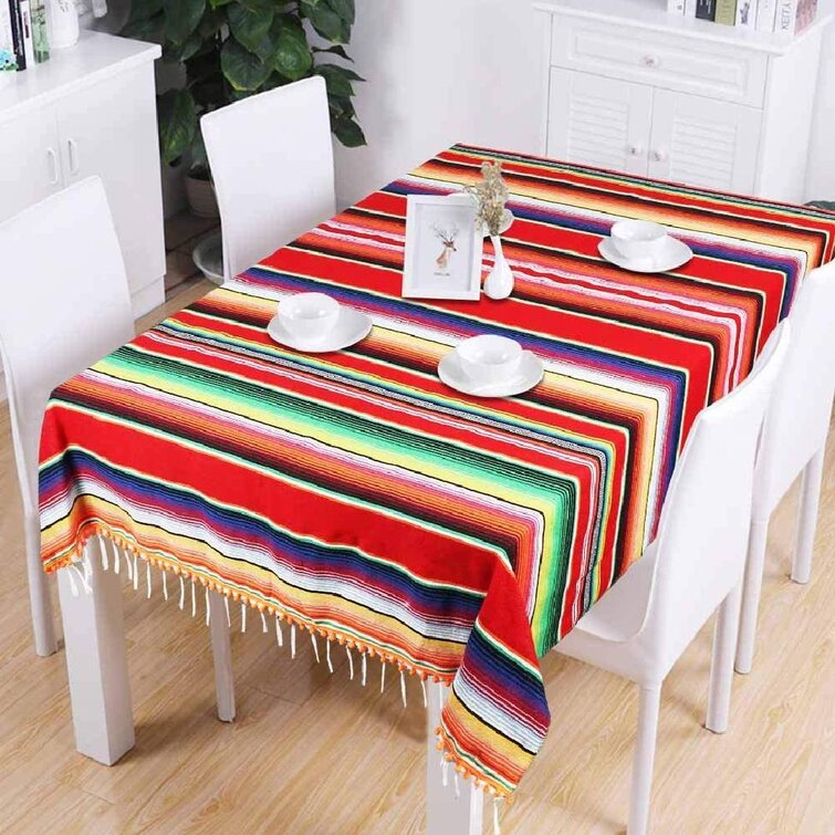 59"x84" Mexican Serape Blanket Mexican Tablecloth Striped Cotton Tablecloth 