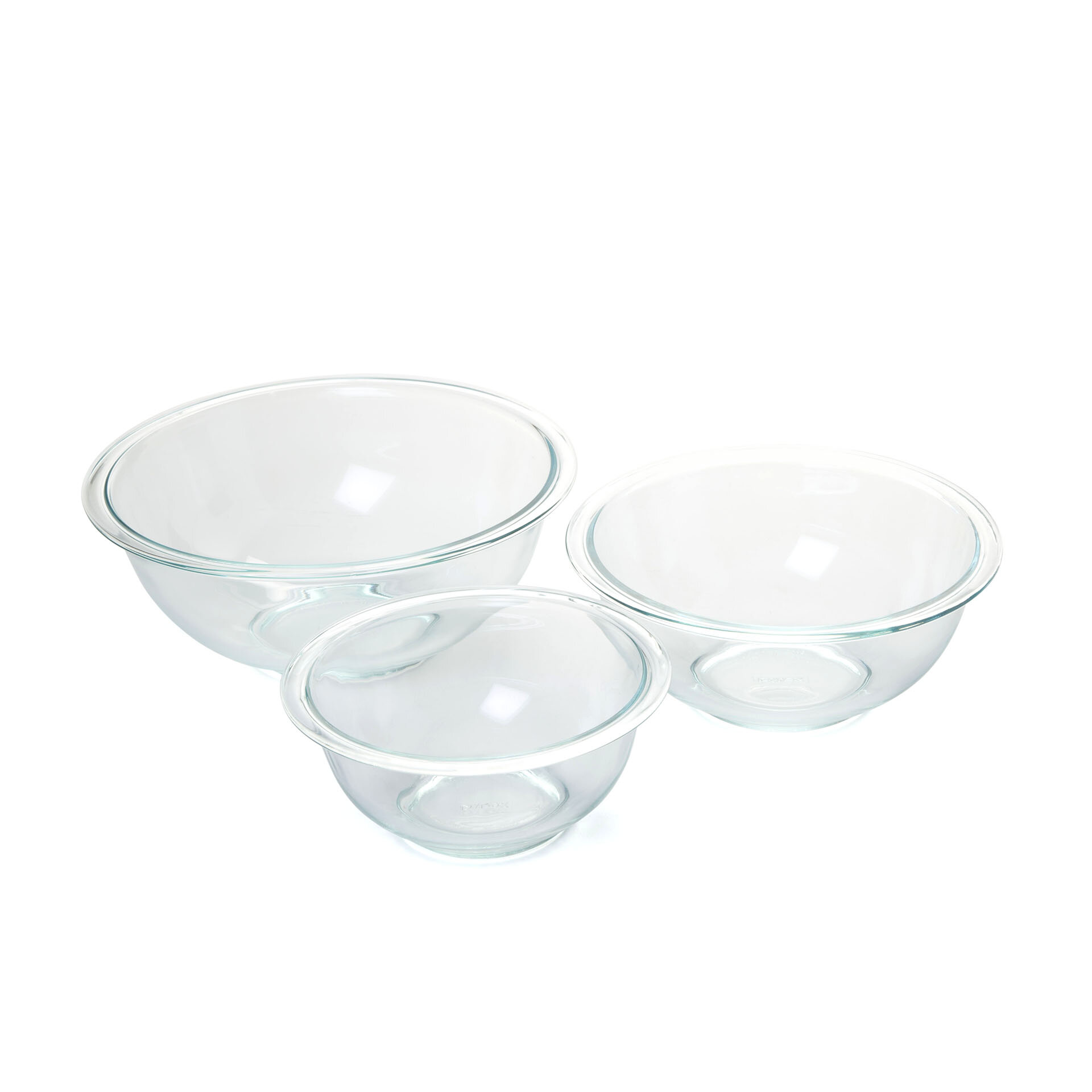 8 pc PYREX Clear SCULPTURED Glass Mixing Bowl Set 4.5 Qt.10 3 Cup BLUE Lids 6 
