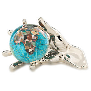 Gemstone Globe with Opalite Ocean Embraced and World in Your Hand Figurine