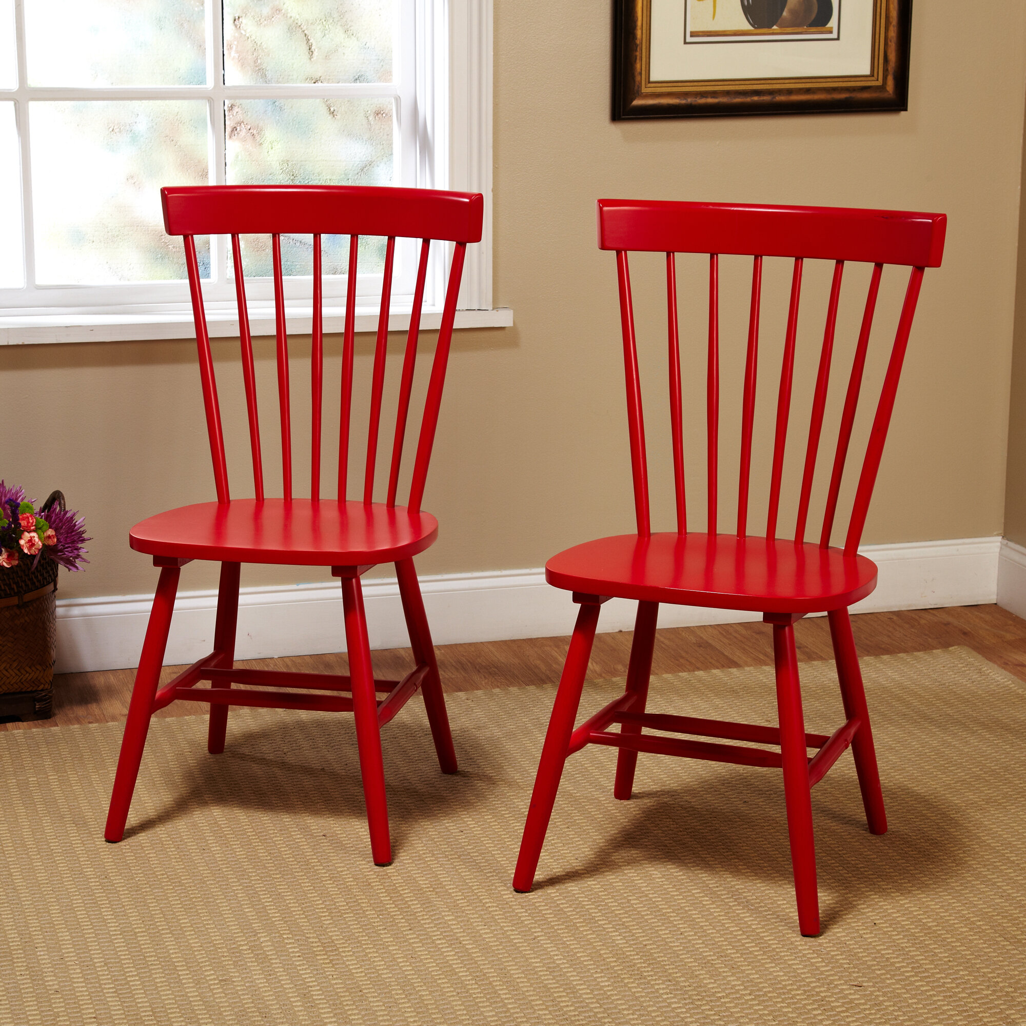 red wooden dining chairs