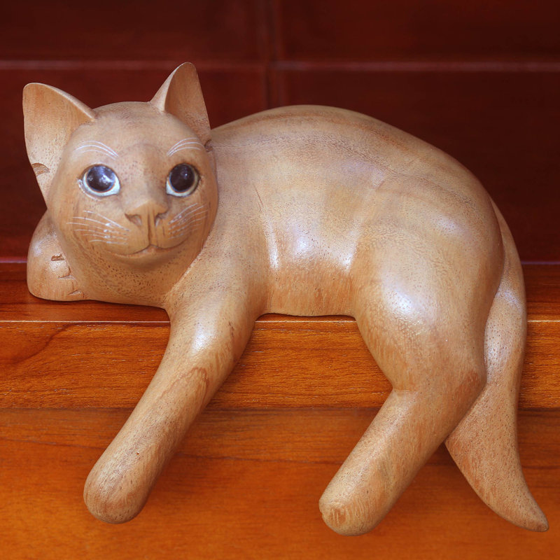 Red Barrel Studio Andeana Signed Balinese Ginger Cat Figurine Wayfair