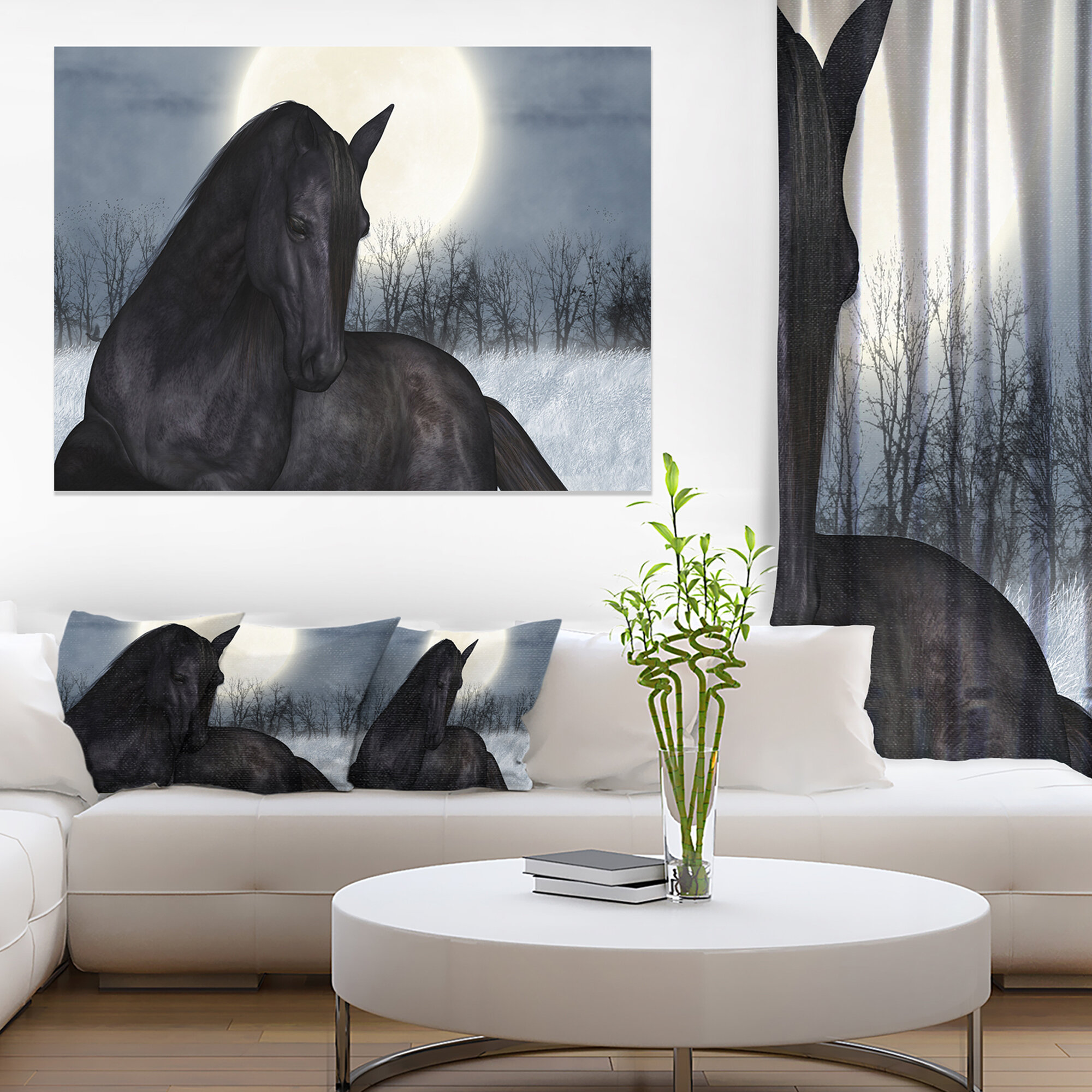 DesignArt Black Horse In Moonlight - Wrapped Canvas Graphic Art | Wayfair