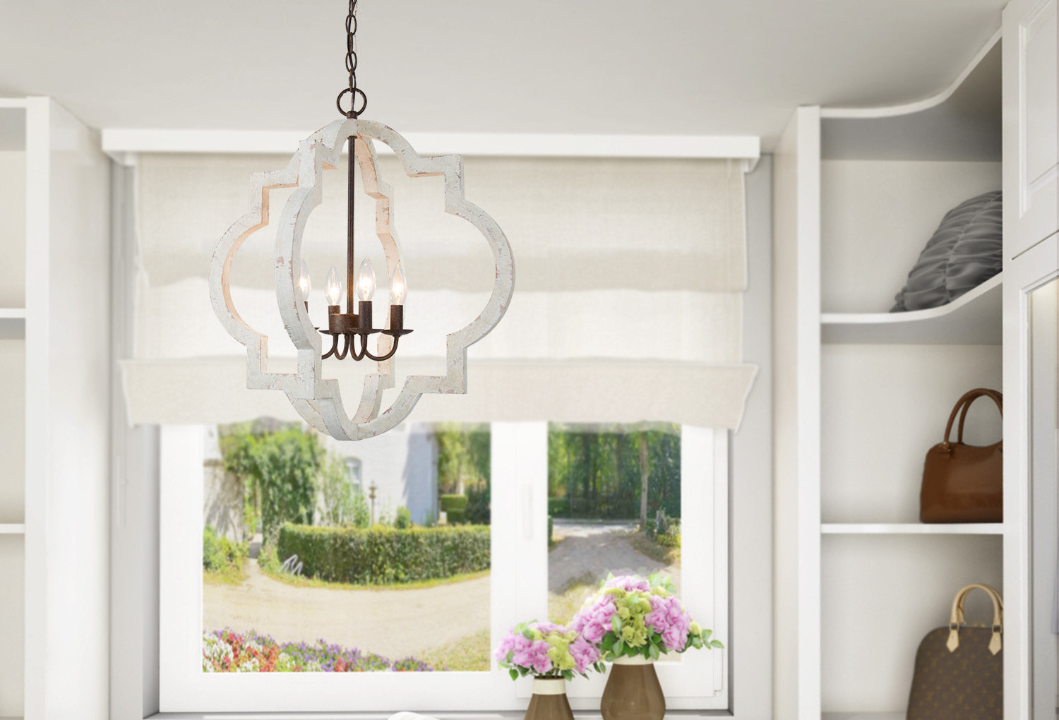 Gracie Oaks Thomasin 4 Light Lantern Geometric Chandelier With Wood Accents Reviews Wayfair