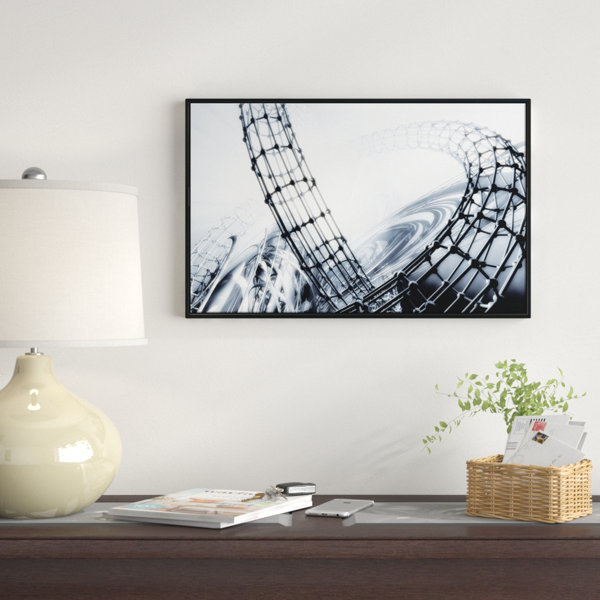 East Urban Home Abstract Fractal 3d Black White Design Framed