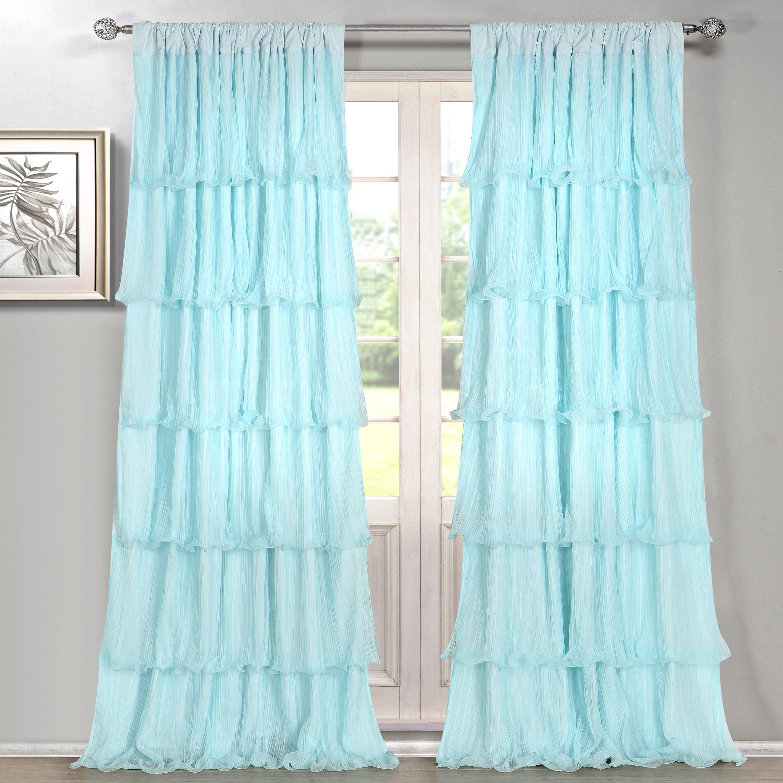 House Of Hampton Messick Layered Ruffles Solid Semi Sheer Rod
