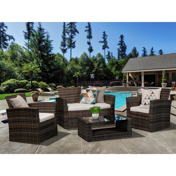 Dorr 4 Piece Rattan Sofa Seating Group with Cushion