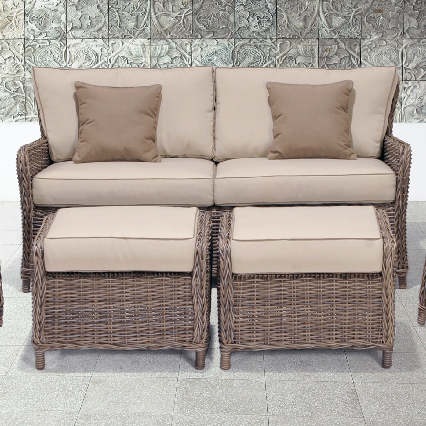 Avadi Outdoor Sofa Ottomans 3 Piece Set