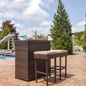 Elizabethtown 3-Piece Wicker Rattan Outdoor Patio Bar Set